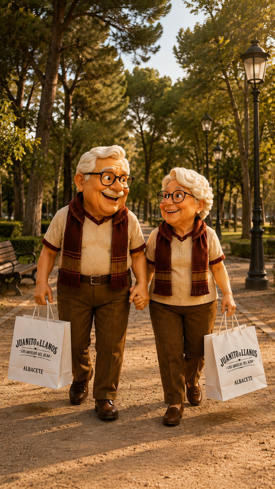 Juanito y Llanos paseando por el parque Abelardo Sánchez de Albacete
