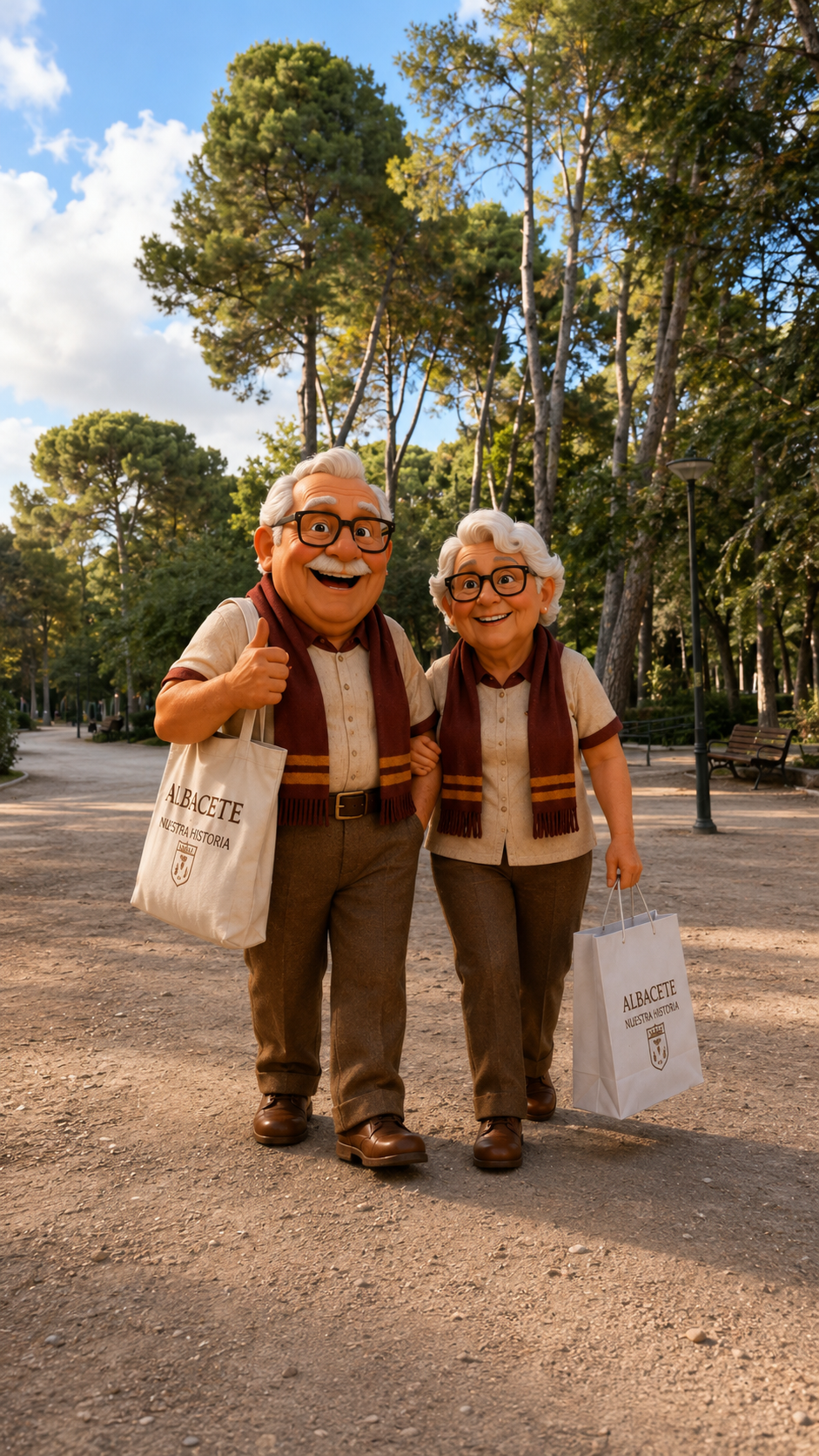 Juanito y Llanos paseando por el parque de Abelardo Sánchez de Albacete